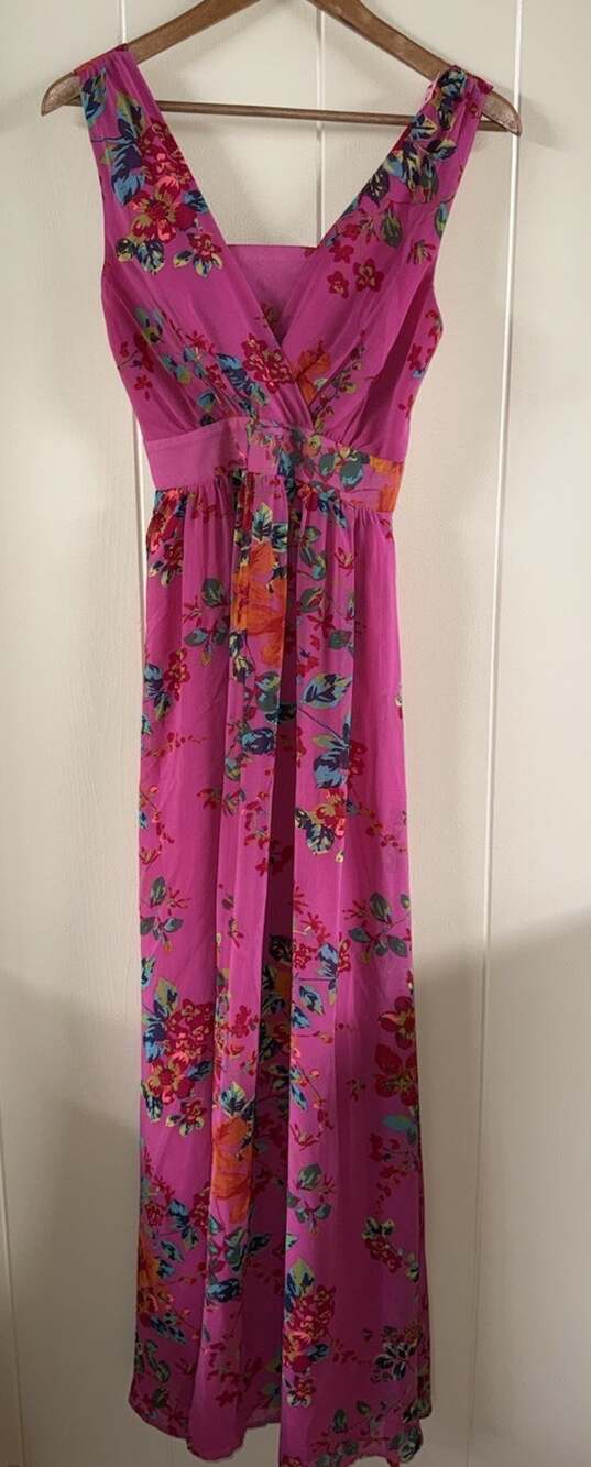 Express Women’s XS Multicolor Floral Print Sleeveless Smock Back Maxi Dress Pink